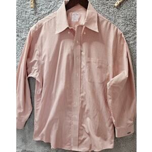 Brooks Brothers 346 White Red Micro Plaid Long‎ Sleeve Button Up Non Iron 16 2/3